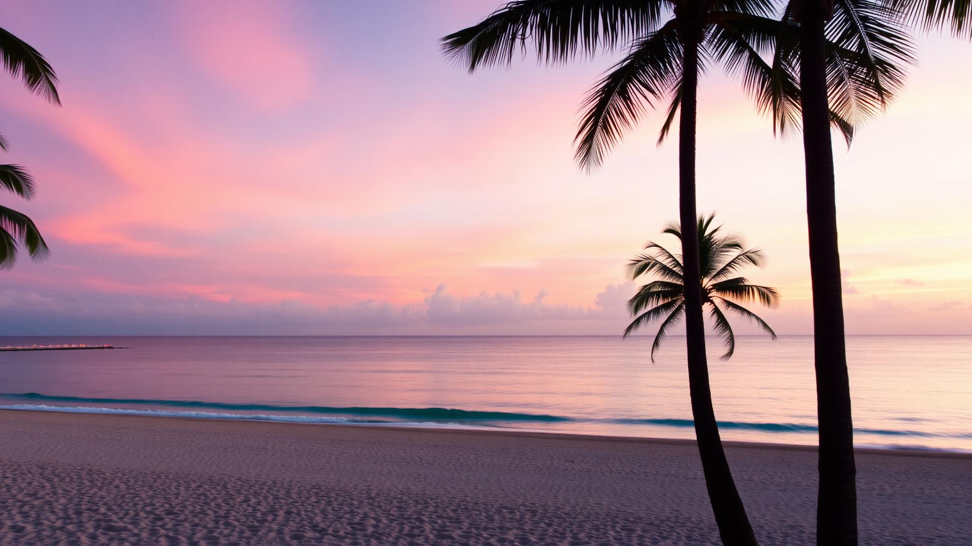 Palm trees over a calm sea at sunset, the mood behind loveydovey ai
